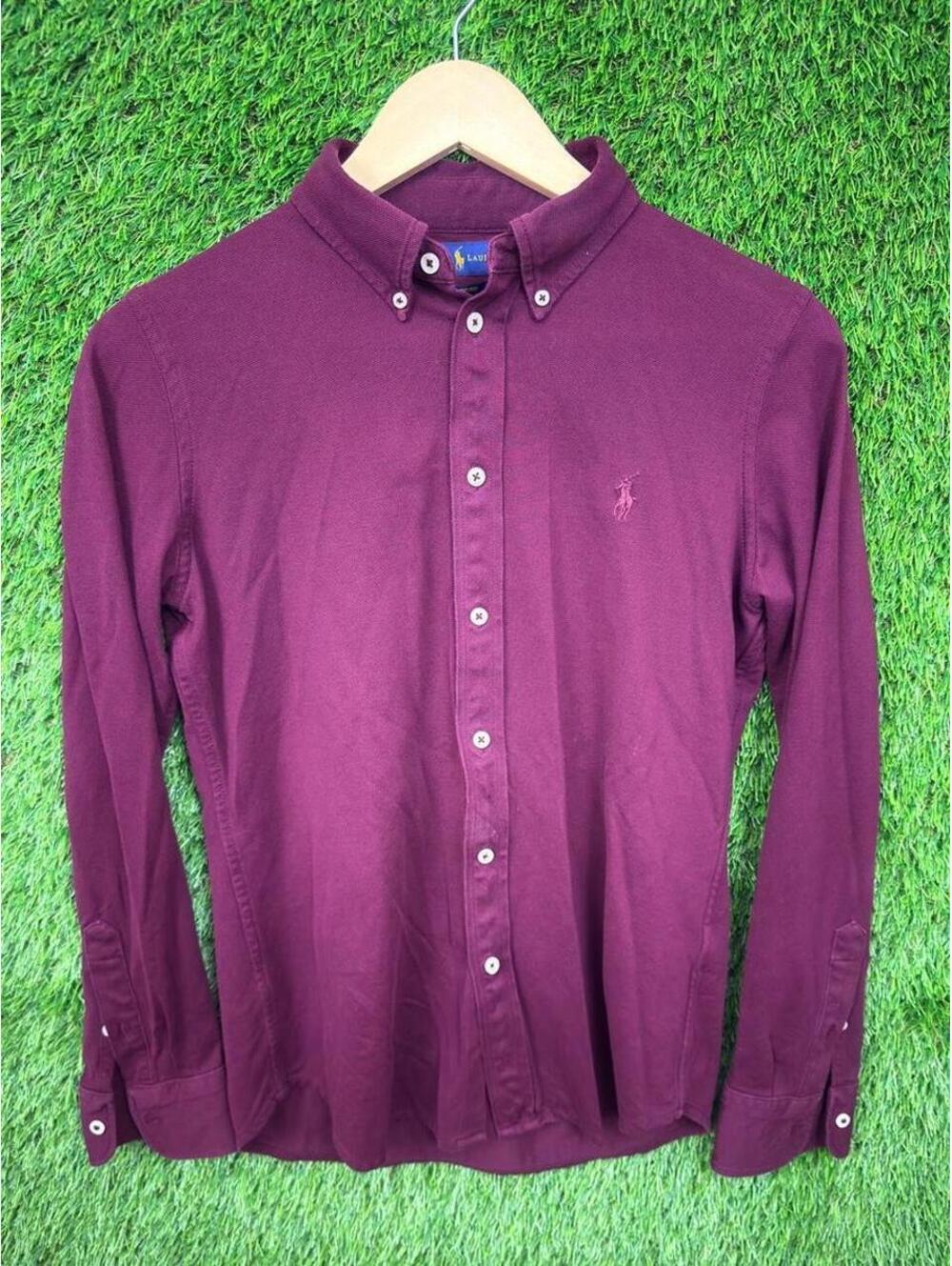 Ralph Lauren Oxford Button Down Shirt Burgundy Pony Logo Size Youth L
